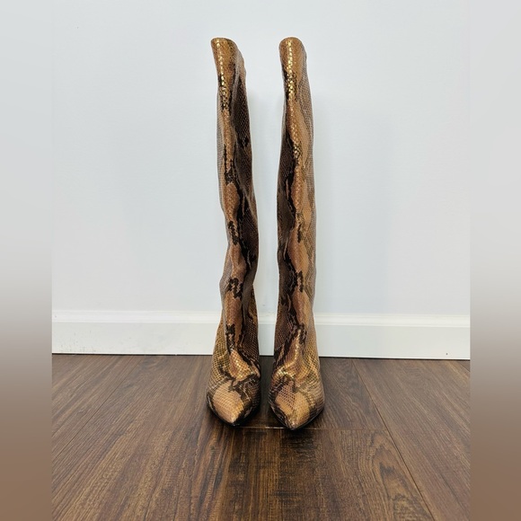 Paris Texas Knee-high Lamé Python-embossed Leather Boots In Bronze - Picture 5 of 12